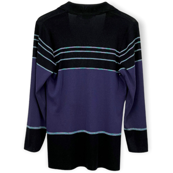 Exclusively Misook Black Purple Striped Zip Up Long Sleeve Knit Cardigan Size S - Picture 6 of 10